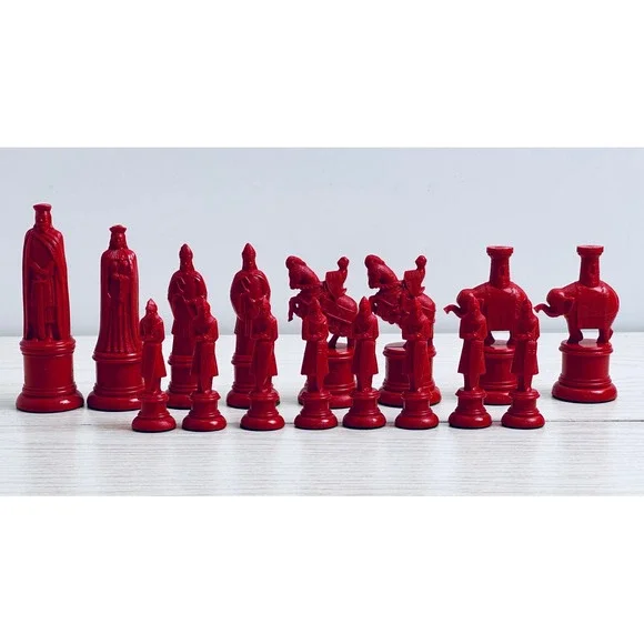 Kingsway Vintage Red & Ivory Chess Pieces Set Complete Royal King Queen Knight - Picture 5 of 16